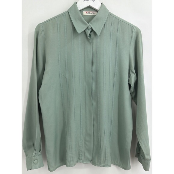Talbots Tops - Vintage Talbots Sage Green Pintuck Look Long Sleeve Blouse Size 6 Made in USA